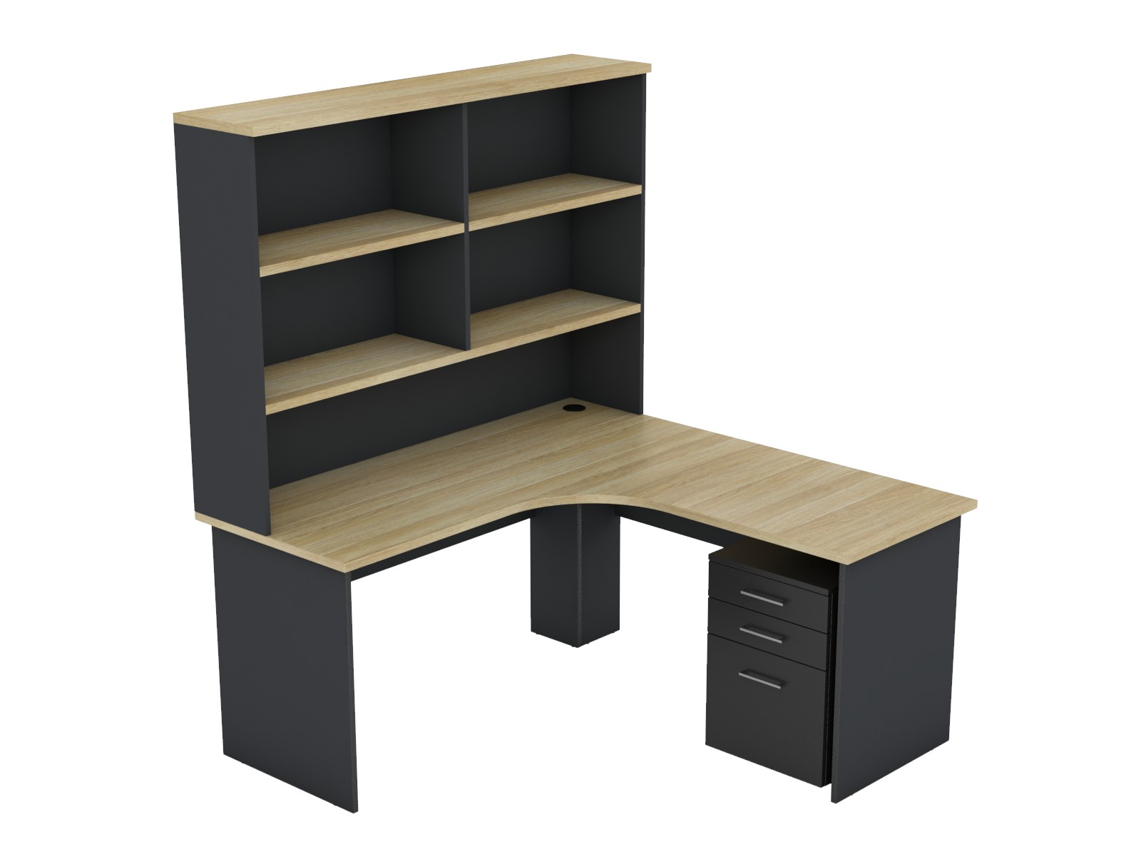Eko Corner Desk - with Bookshelf Hutch - Pedestal
